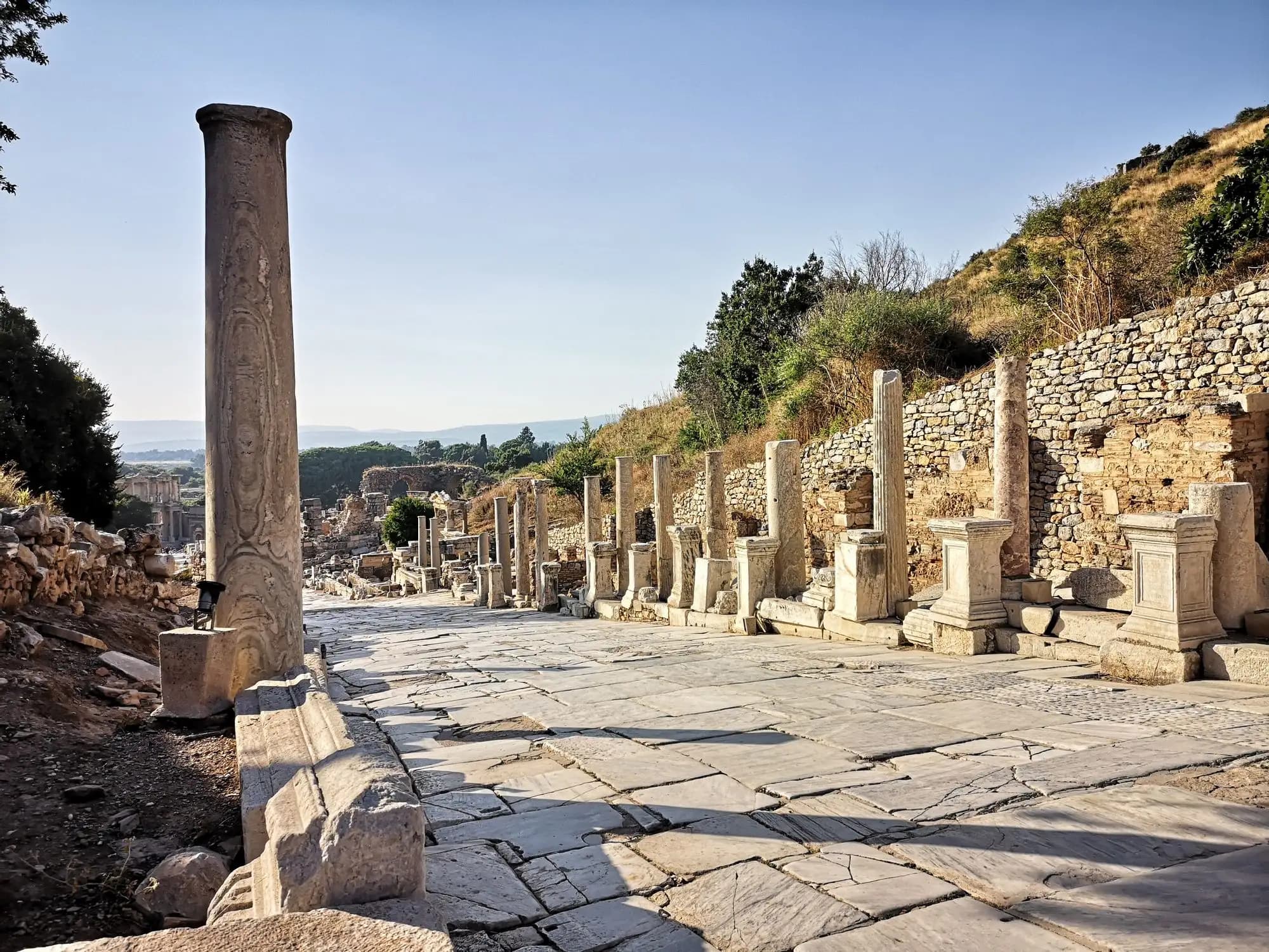 Curetes Street Ephesus marble columns in morning light, private tour