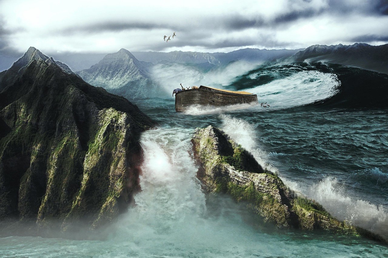 noah's ark, ship, animals, art, flood, wood, nature, christianity, boat, deluge, composing, image editing